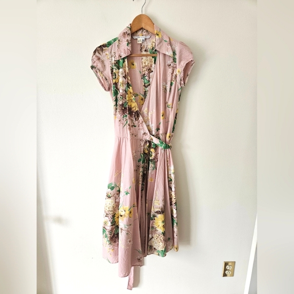 Zara pink floral collared wrap dress - Picture 1 of 8